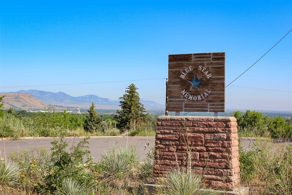 The Blue Star Memorial park sign.
