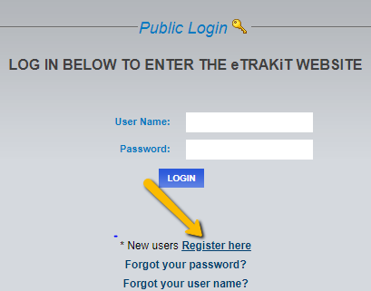 e-Trackit Login page view