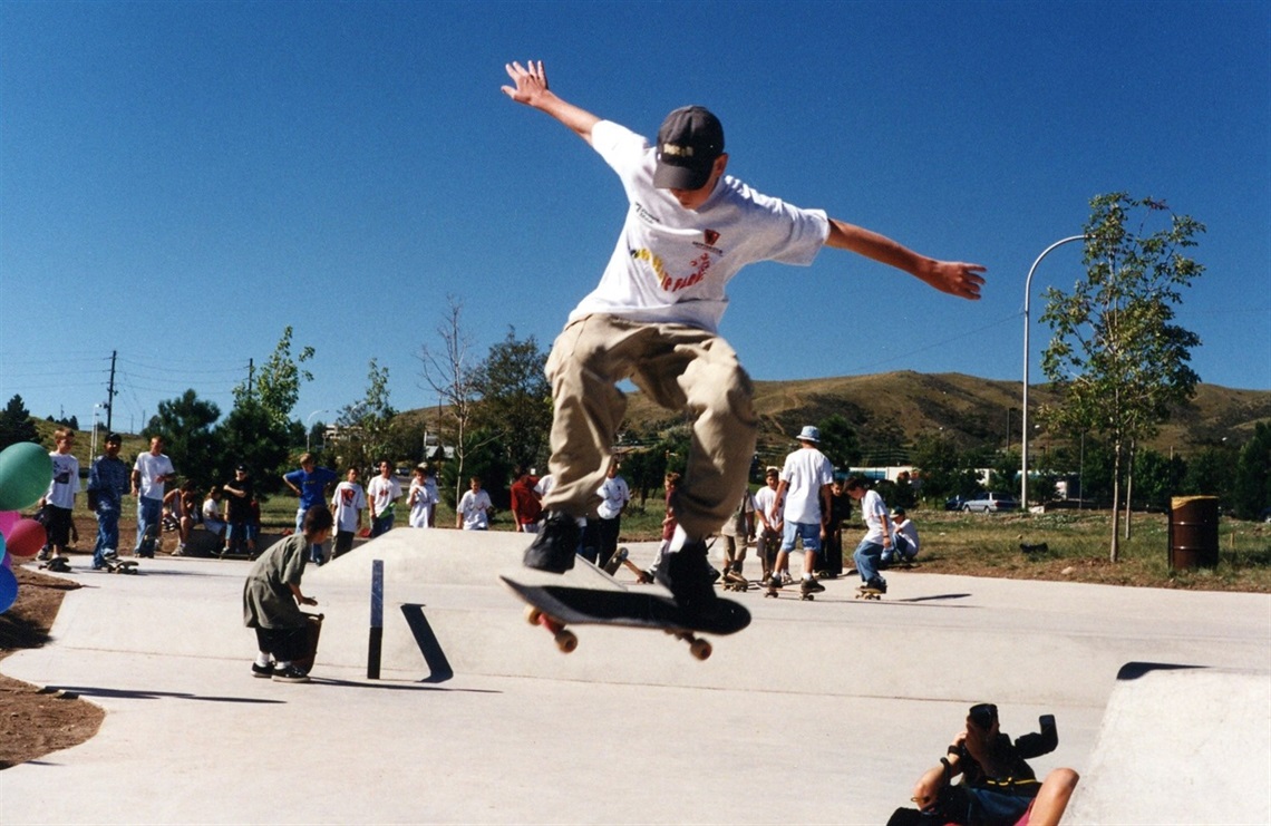 Lakewood Skate Park with kid on skateboard 