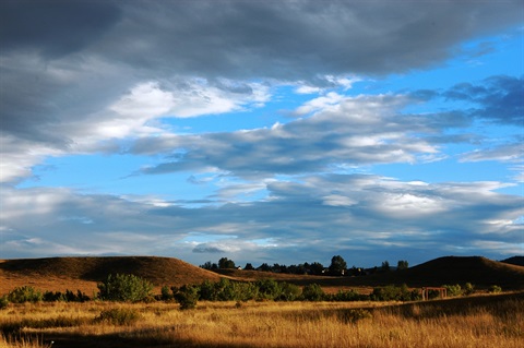 A view of the hills and trails in Bear Creek Lake Park.