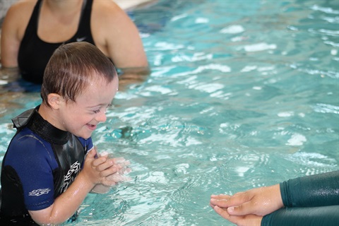 Therapeutic recreation during a swim class.