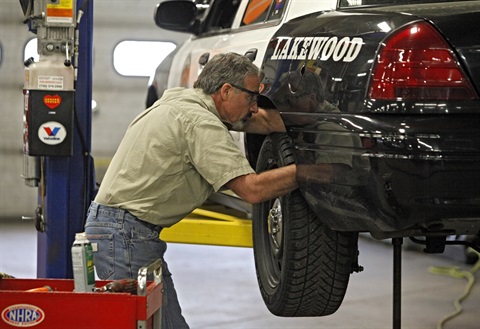 Man working under a police car