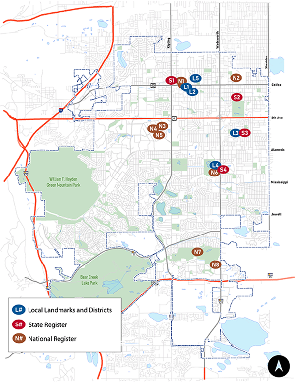 Map of Historic Landmarks in Lakewood.
