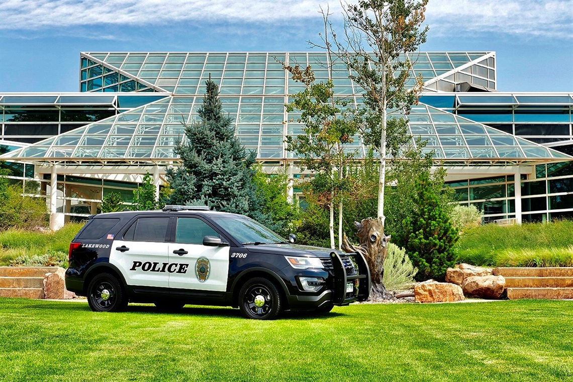 patrol car in front of building