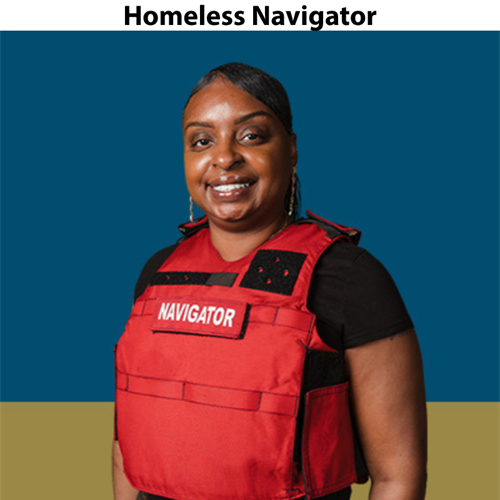 Homeless Navigator uniform - red vest with navigator written in white